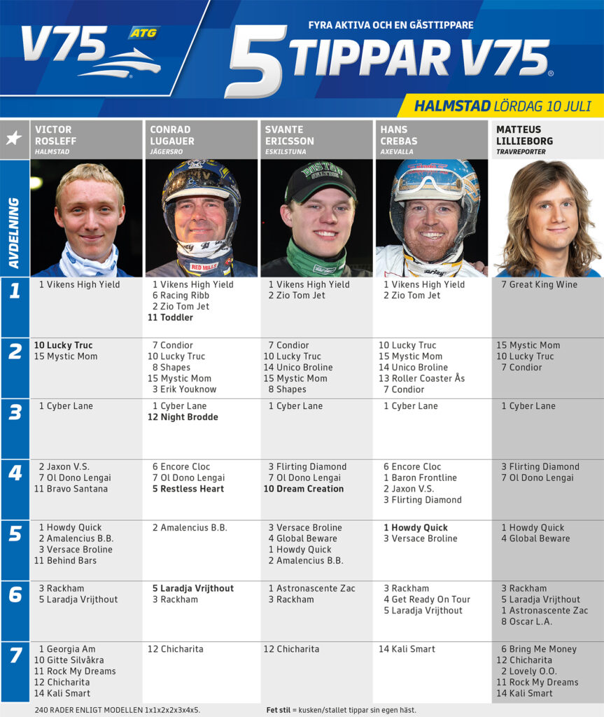 Fem Tippar V75 Halmstad lördag 10 juli