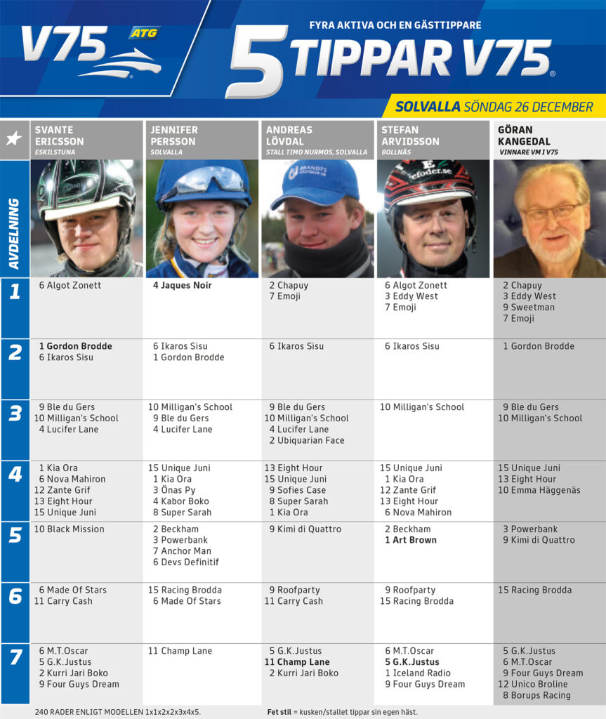 Fem Tippar V75 Solvalla söndag Annandag jul