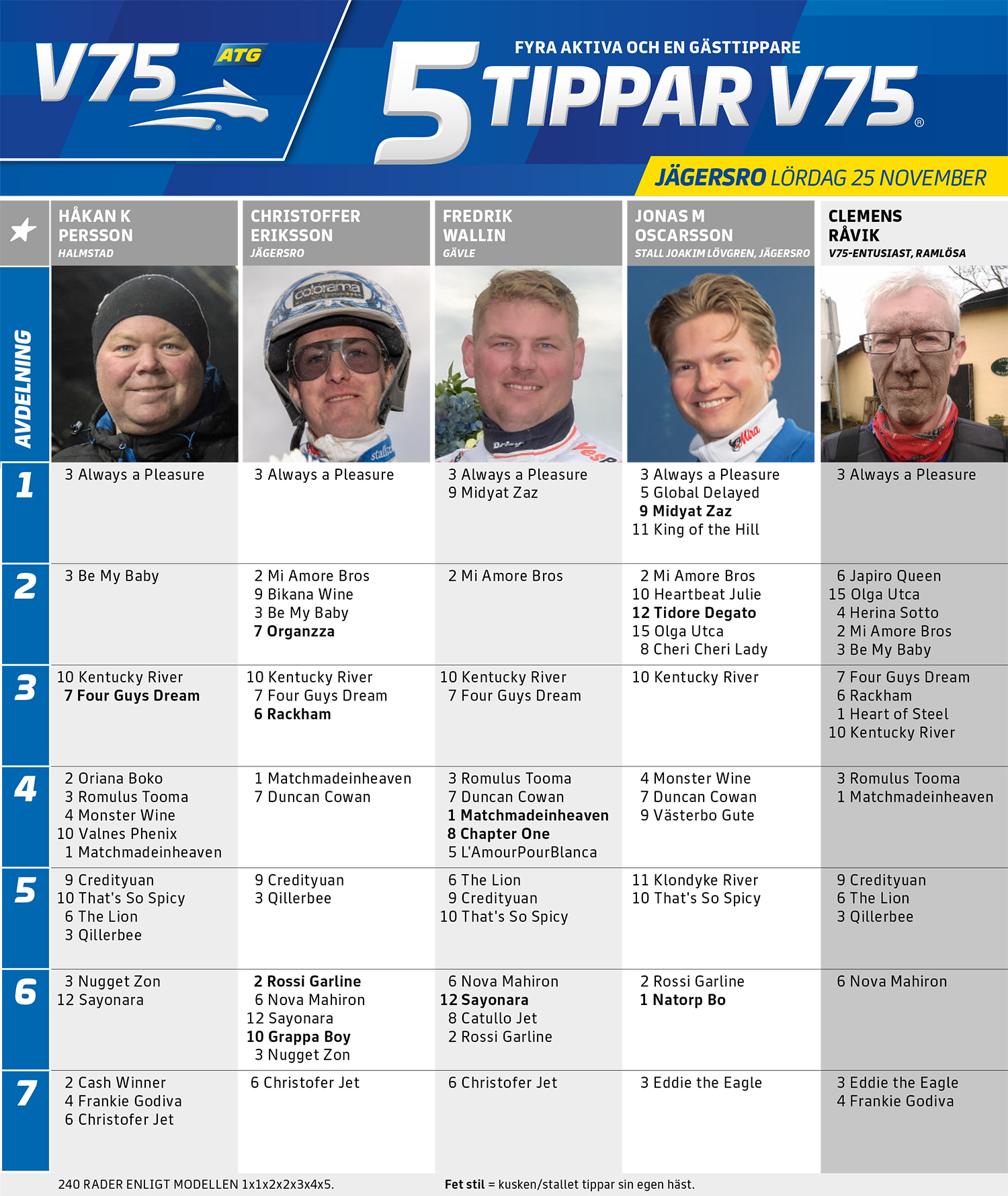 Fem Tippar V75 Jägersro lördag 25 november